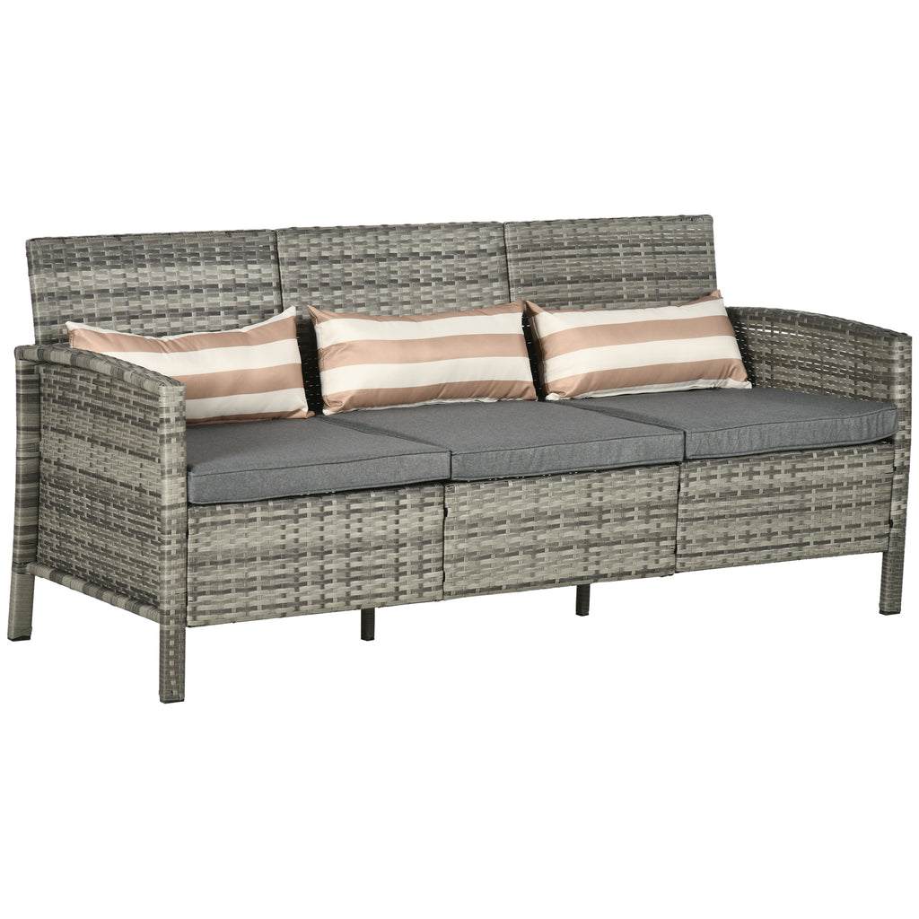 Solarias Canapé Rattan avec Coussins, Trois Places, Salon de Jardin, Acier, Gris, 173 x 68 x 78 cm