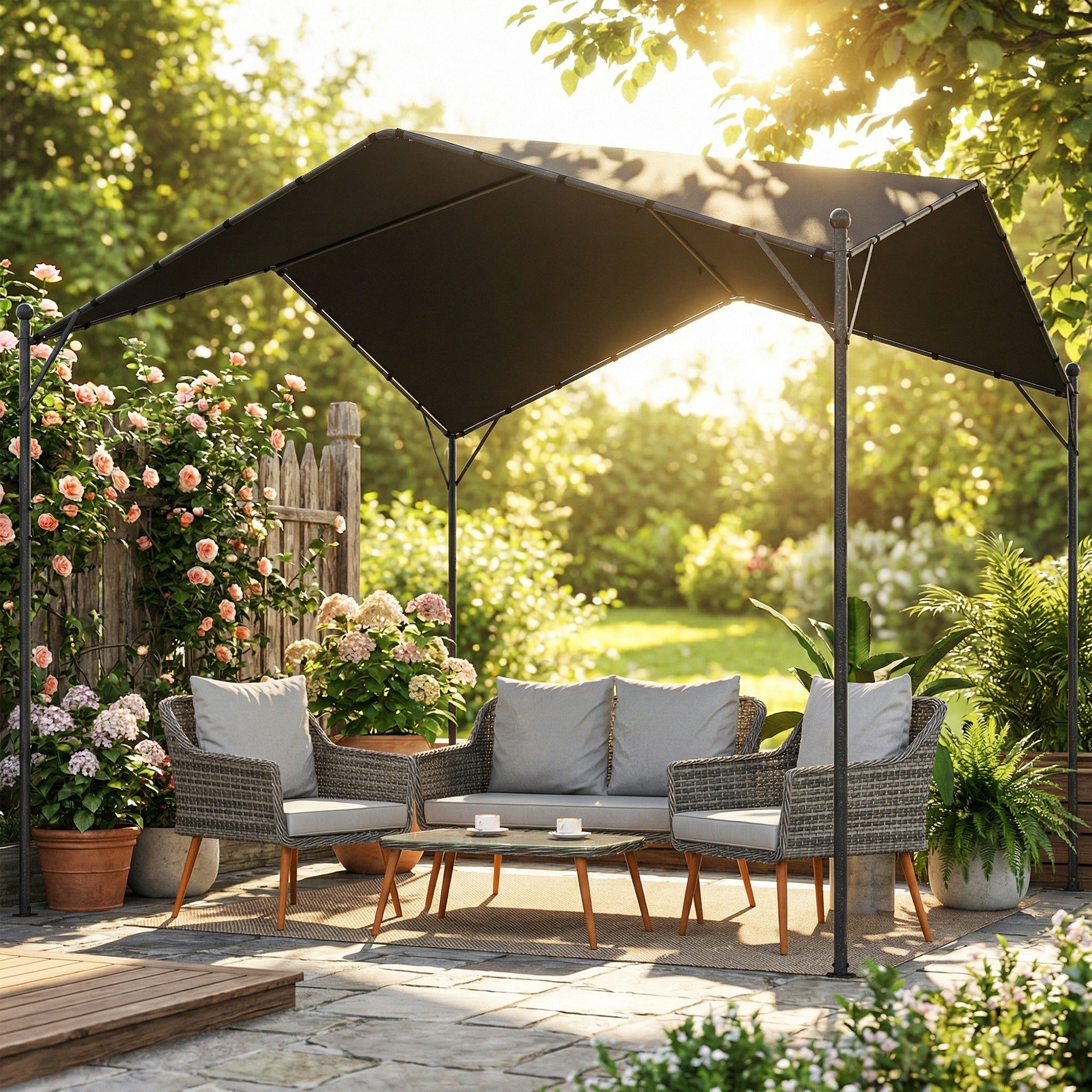 Solarias Pergola Pavillon 3x3 m Imperméable Stable Résistant à l'hiver Protection solaire avec toit à deux pans Entretoises 