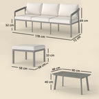 Solarias Ensemble de Jardin Extérieur de 3 Pièces avec Canapé 3 Places Repose-pieds Table Basse et Coussins Marron et beige