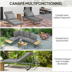 Solarias Ensemble de meubles de jardin modulable en bois d'acacia 6 places, salon de jardin d'angle avec table, gris