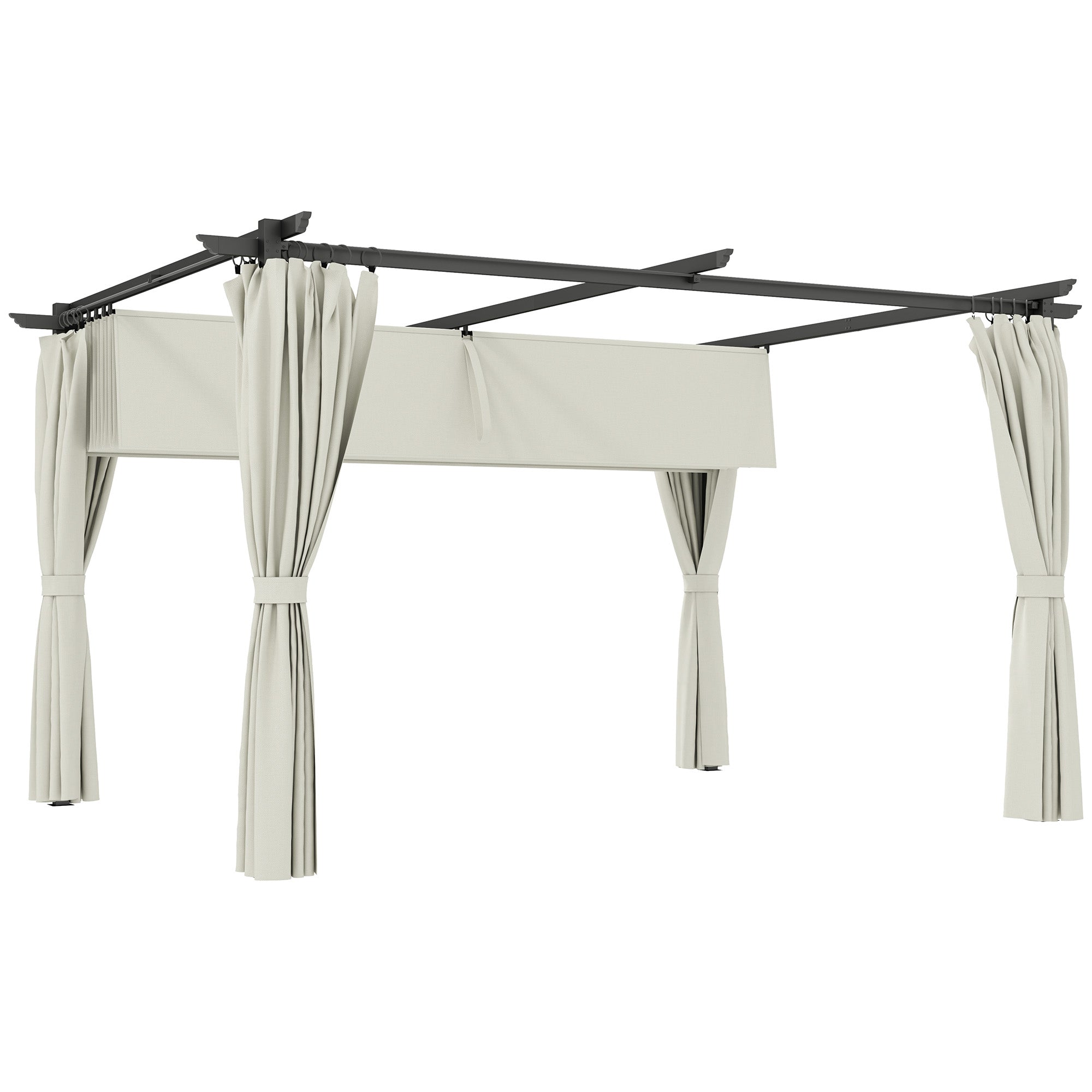 Solarias Pergola 3 x 3 m avec Auvent Rétractable et Rideaux, Abri de Soleil UPF30+ pour Jardin, Terrasse, Extérieur