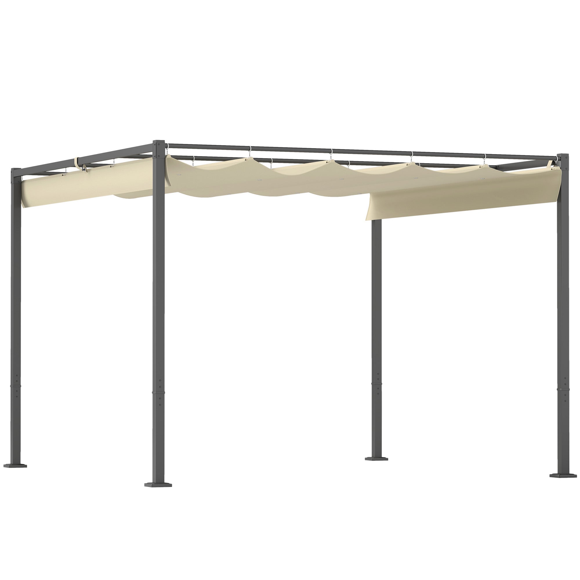 Solarias Pergola de jardin 3 x 3 m avec auvent rétractable, pavillon, toile pour l'ombre, UPF30+, Beige