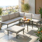 Solarias Ensemble lounge de jardin 5-6 personnes Set lounge avec canapé 2 places, 2 chaises, fauteuil d'angle, table à lames