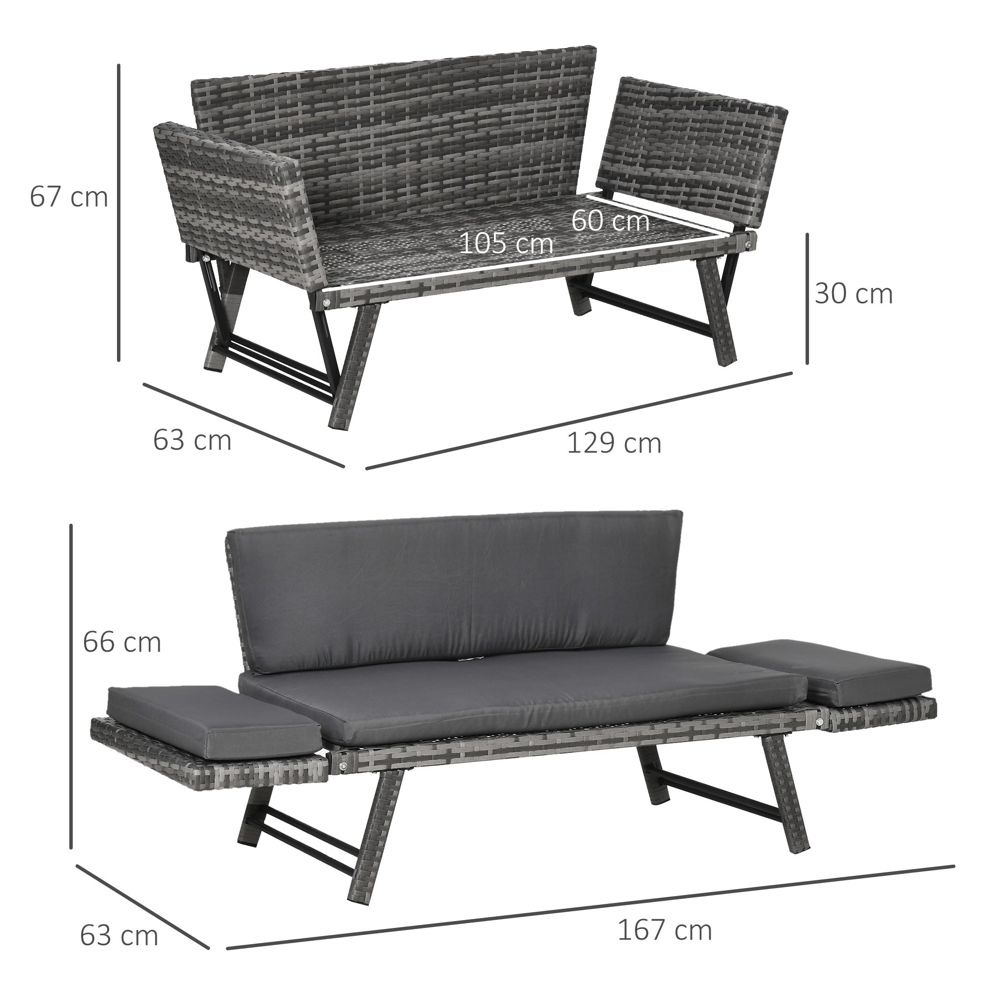 Solarias Canapé de Jardin 2 Places en Rotin Mobilier de Jardin Sofa de Salon Banquette de Jardin Lit de Jardin Pliable Accou