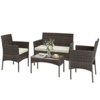 Solarias Salon de jardin extérieur 4 personnes en résine tressée avec canapés et table basse en verre trempé coussins inclus