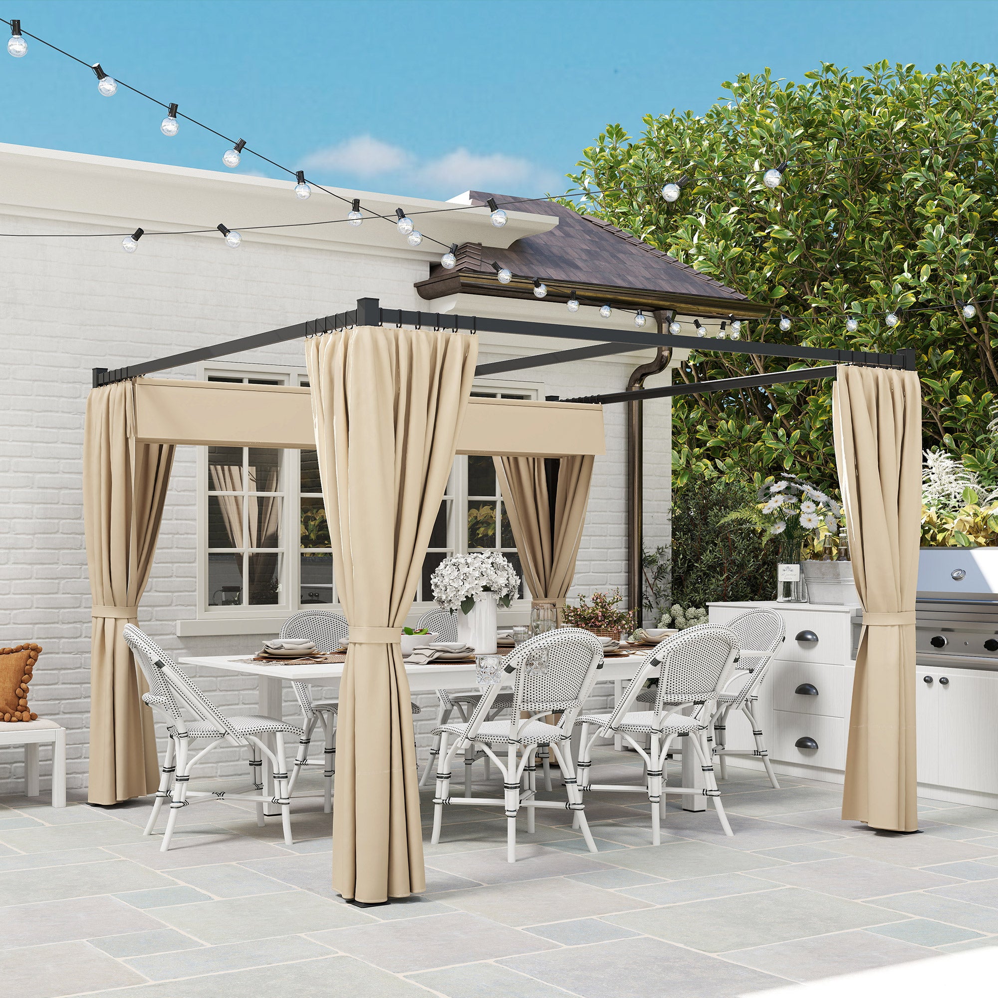 Solarias Pergola 3 x 3 m autoportante avec toit coulissant, 4 parois résistantes aux UV Beige