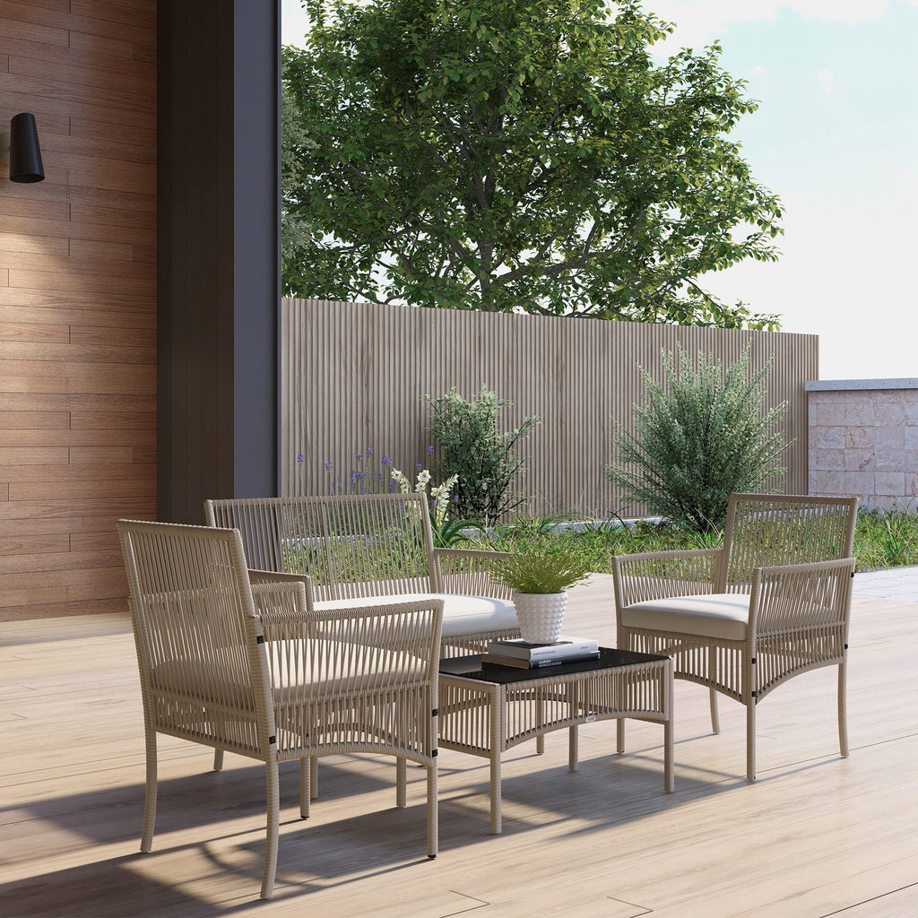 Solarias Ensemble salon de jardin 4 pièces canapé 2 places 2 fauteuils 1 table basse plateau verre trempé
