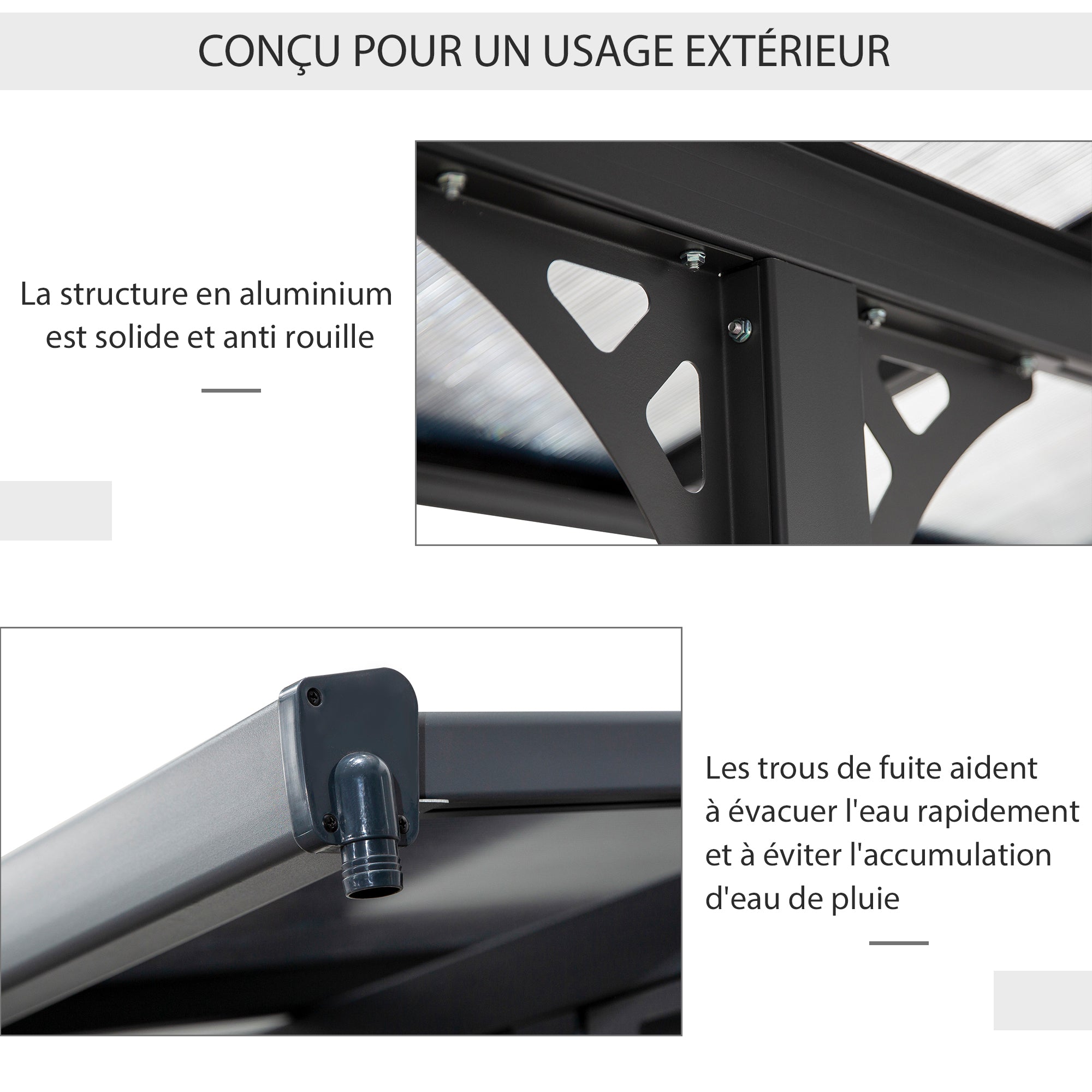 Solarias Pergola adossée aluminium 4,5 x 3 m avec toit en polycarbonate résistant UV, gouttière intégrée, tonnelle de jardin