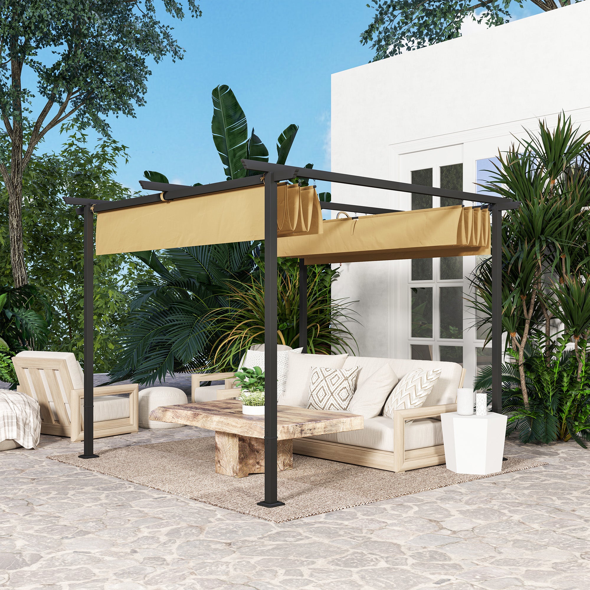 Solarias Pergola de jardin 3 x 3 m avec toit réglable, cadre métallique, protection UPF30+, auvent pour véranda, terrasse, B