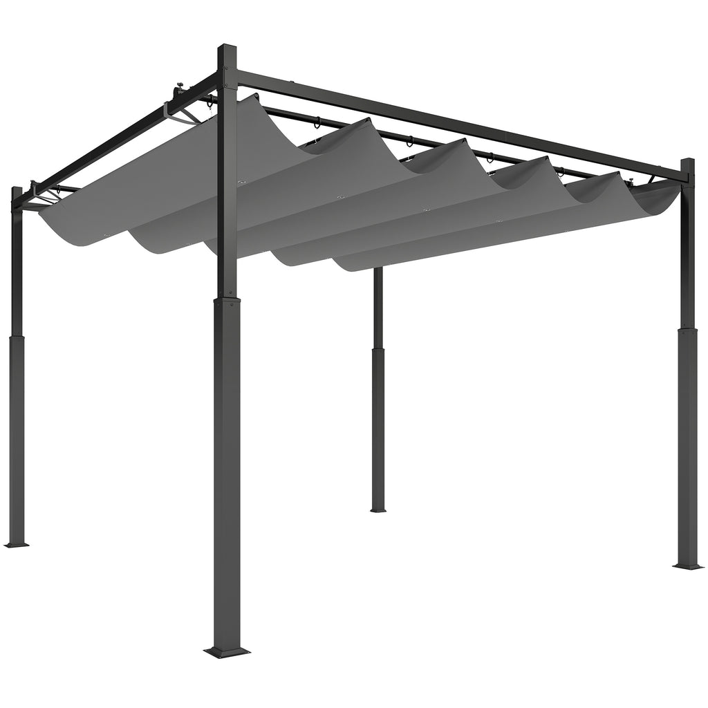 Solarias Pergola de jardin exterieur 3 x 3 m avec toit rétractable et fixation magnétique, abri soleil UPF30+, gris