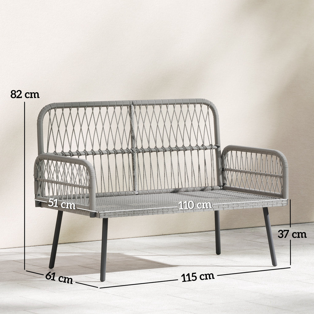 Solarias Canapé de jardin avec coussins et oreillers 2 places en résine tressée, canapé d'extérieur avec accoudoirs gris fon
