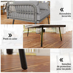 Solarias Canapé de jardin avec coussins et oreillers 2 places en résine tressée, canapé d'extérieur avec accoudoirs gris fon