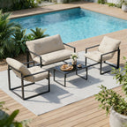 Solarias Salon de jardin 4 pièces 4 personnes avec canapé 2 places, 2 fauteuils et 1 table basse gris