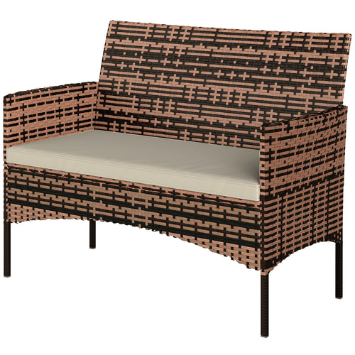 Solarias Canapé de jardin 2 places en rotin PE-rotin pour terrasse extérieure avec coussin, patins antidérapants, structure 