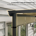 Solarias Pergola avec 3 toiles coulissantes 3 x 3 x 2,38 m structure acier noir toile polyester haute densité beige