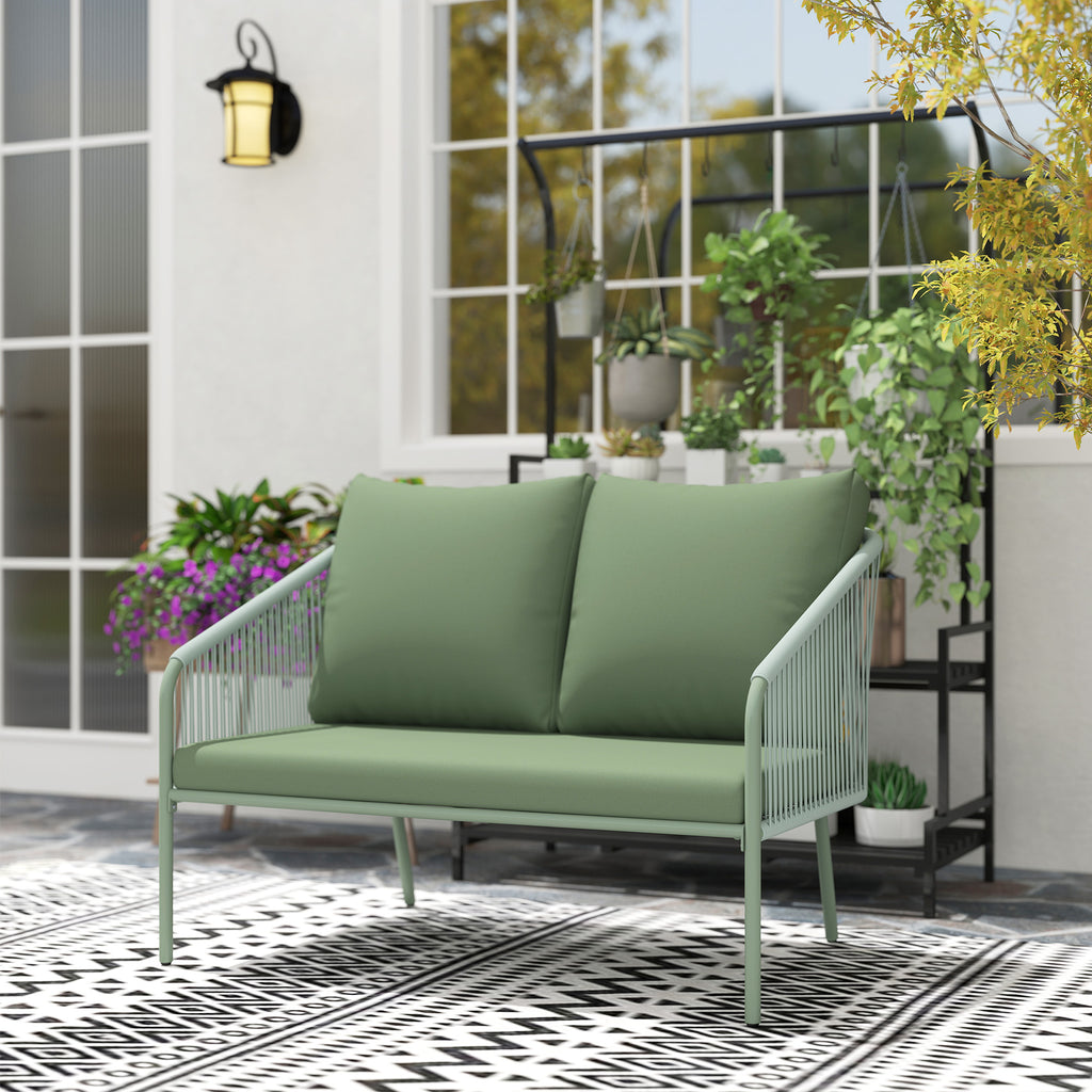 Solarias Canapé de jardin 2 places en résine tressée avec coussins canapé d'extérieur accoudoirs cadre en acier 112x72x76cm 