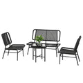 Solarias Ensemble mobilier de jardin en rotin 4 pièces, canapé extérieur avec table métal, noir
