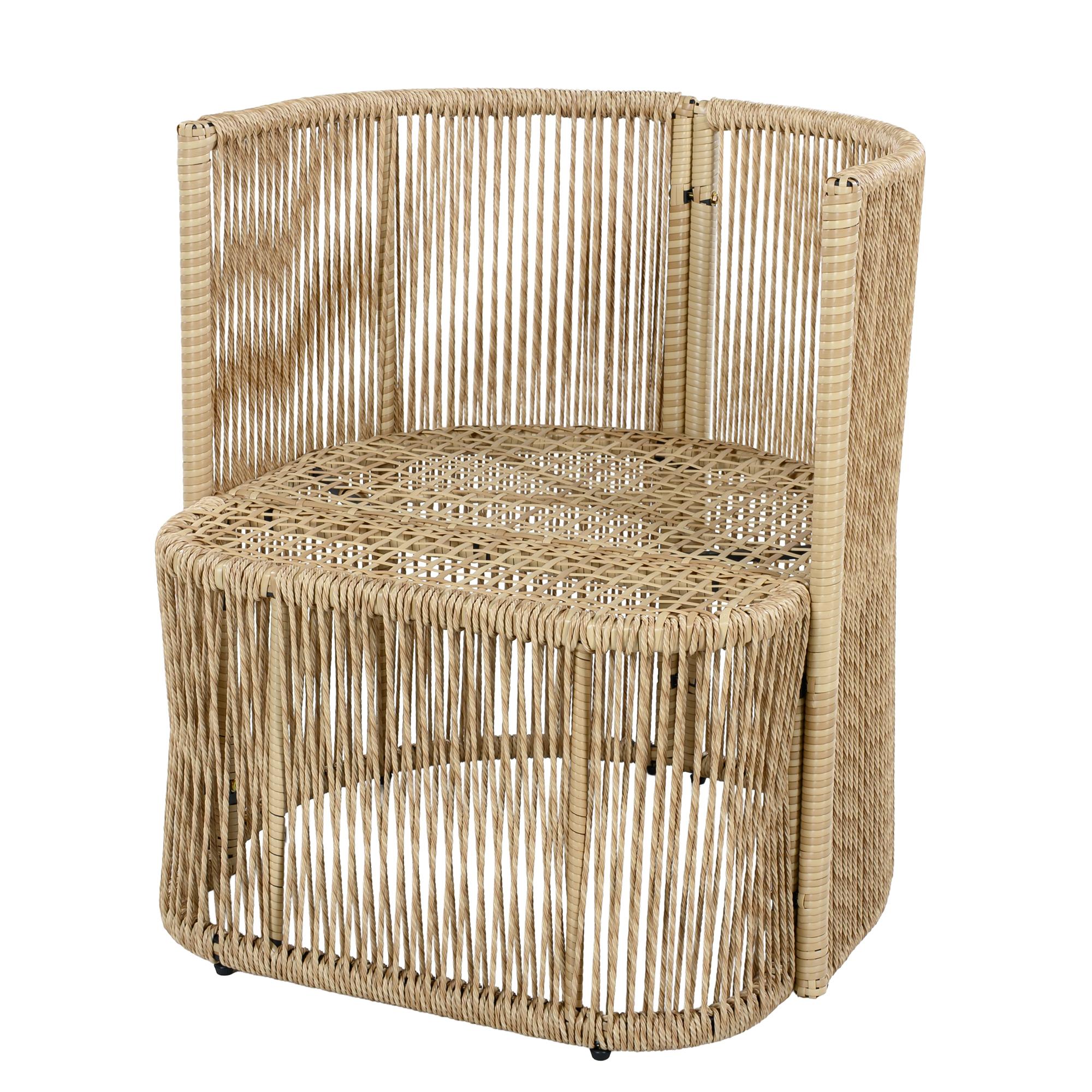 Solarias Ensemble de jardin 5‑pièces PE‑rotin, canapé 3‑places, 2 fauteuils et table en verre, Beige+Noir+Blanc