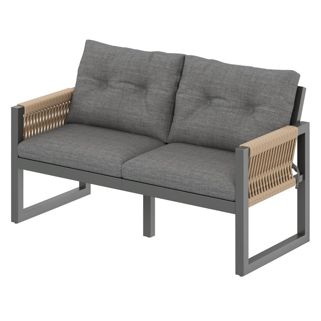 Solarias Ensemble canapé d'extérieur moderne, table amovible, accoudoirs tressés et coussins d'assise épais, Gris+Couleur na