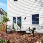 Solarias Salon de jardin extérieur 4 personnes avec canapé, 2 fauteuils et table basse en verre trempé, coussins inclus, gri