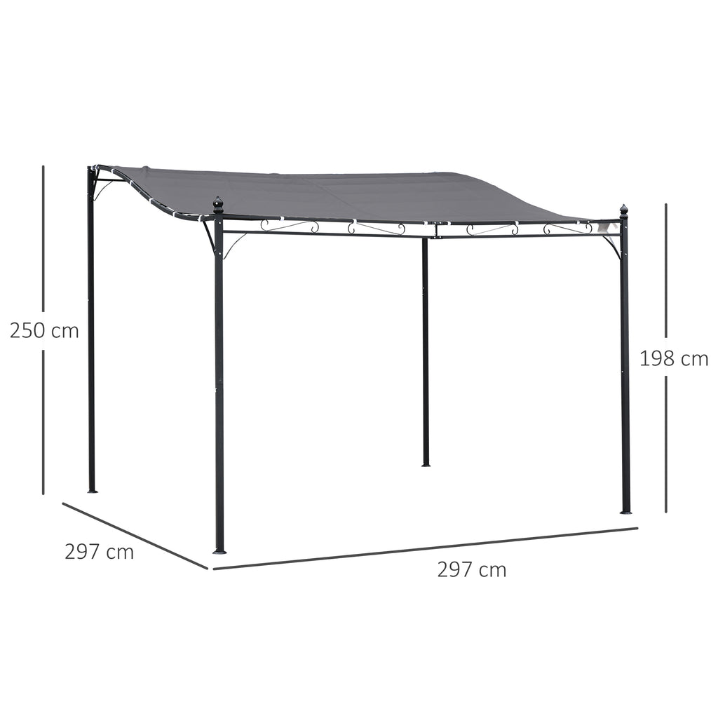 Solarias Pergola tonnelle de jardin auvent 3 x 3 m adossable métal gris polyester imperméabilisé anti-UV gris