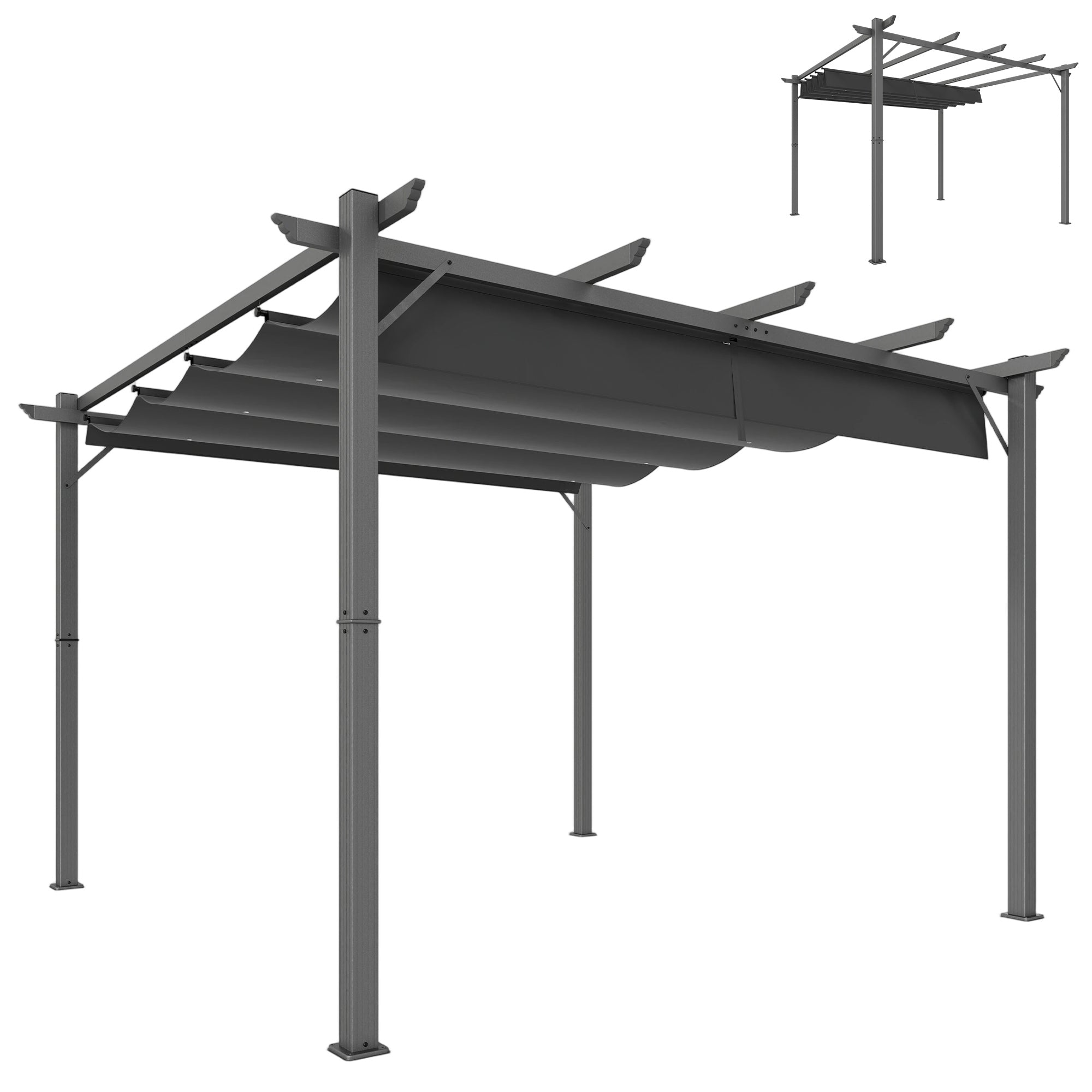 Solarias Pergola de Jardin 3x3 m avec Toit Rétractable Protection UPF30+ Drainage Cadre en Aluminium pour Patio Extérieur Gr