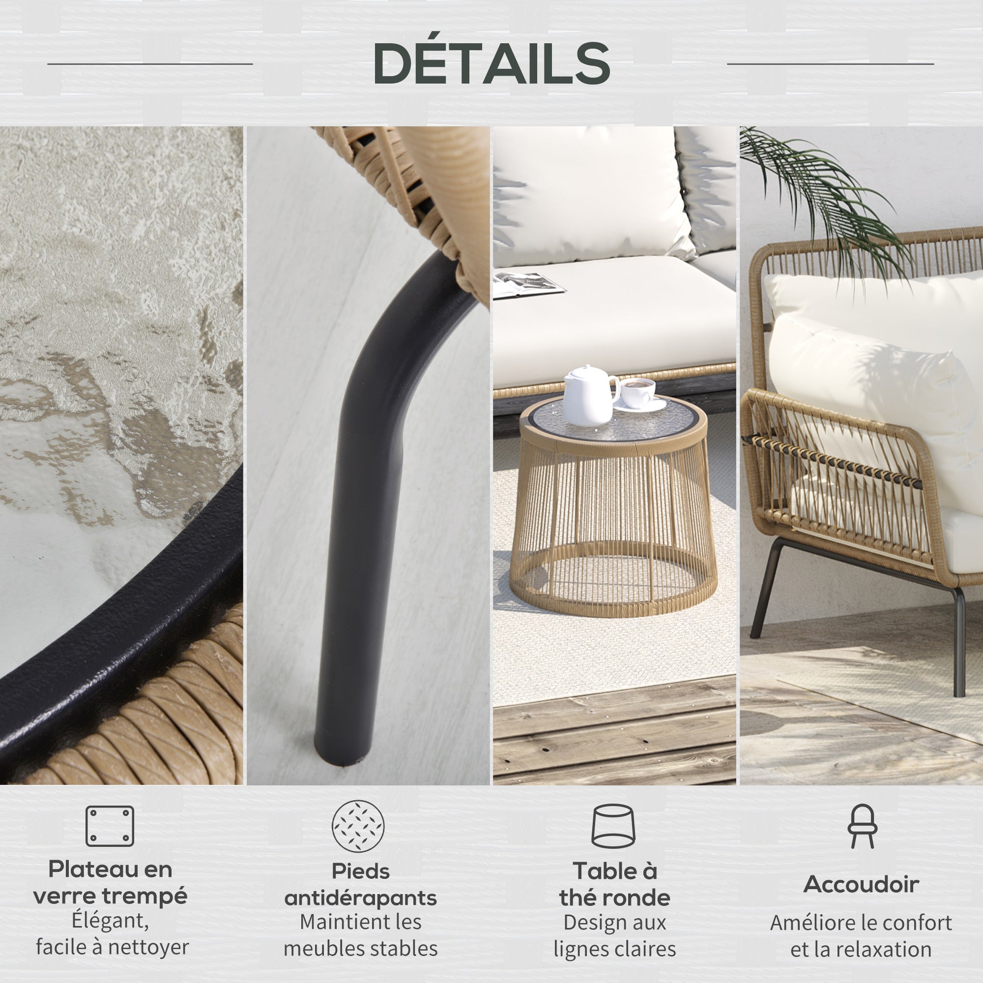 Solarias Salon de jardin extérieur d'angle moduable 4 places en résine tressée canapé de jardin extérieur avec table basse c