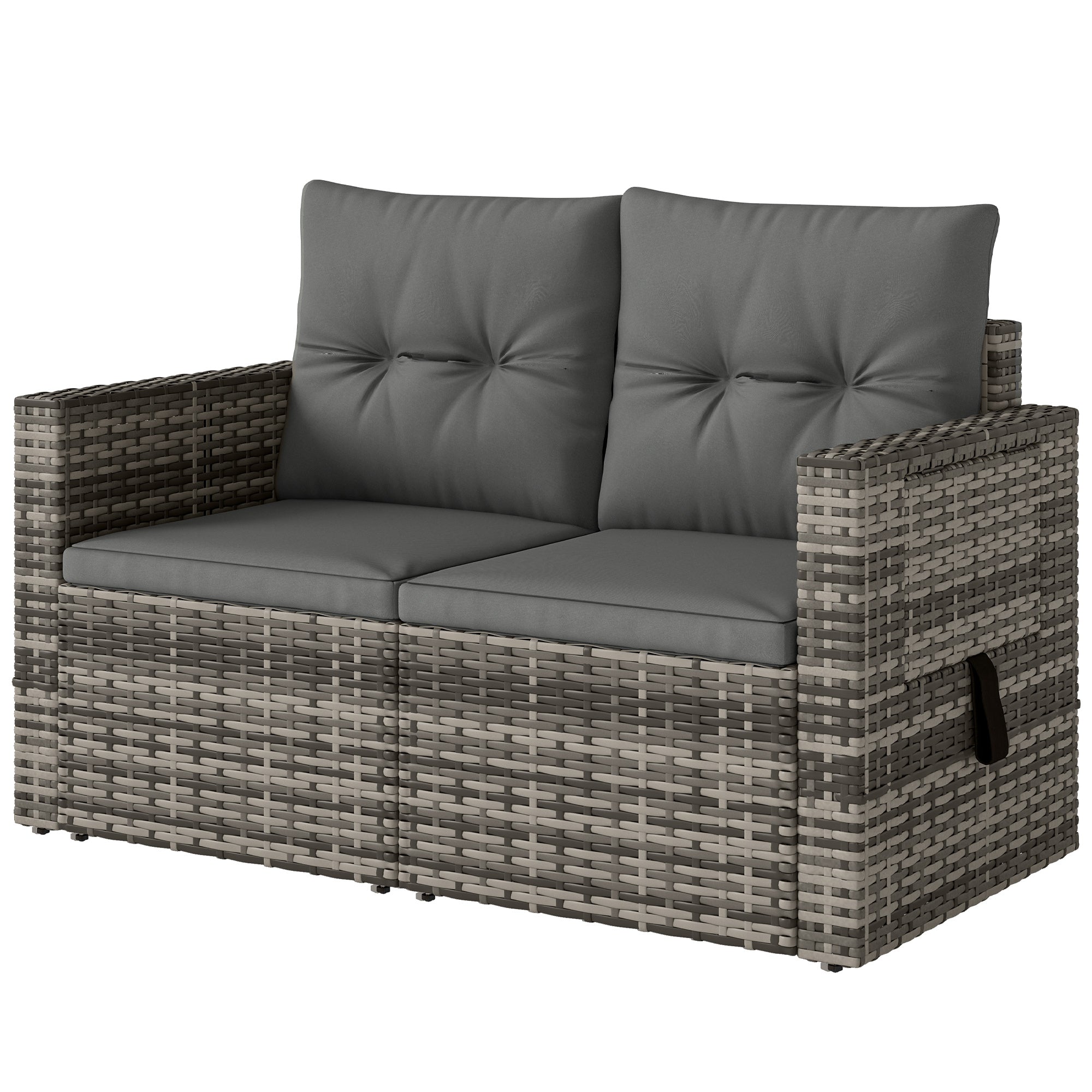 Solarias Canapé 2 places en rotin avec coussins Pliable Plateaux latéraux Sofa lounge Gris clair