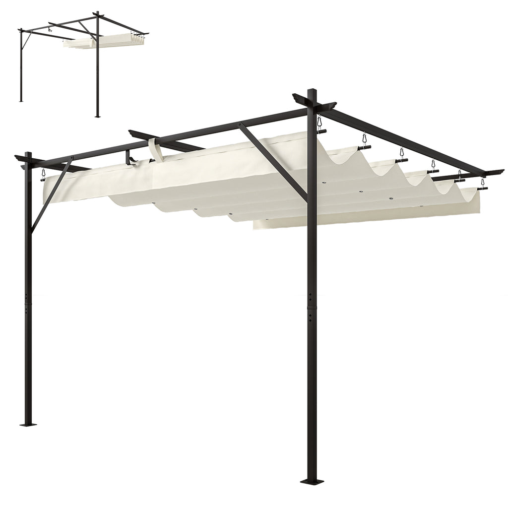Solarias Gazebo Pergola adossée 3x3 m avec toit coulissant et orifices de drainage, Crème