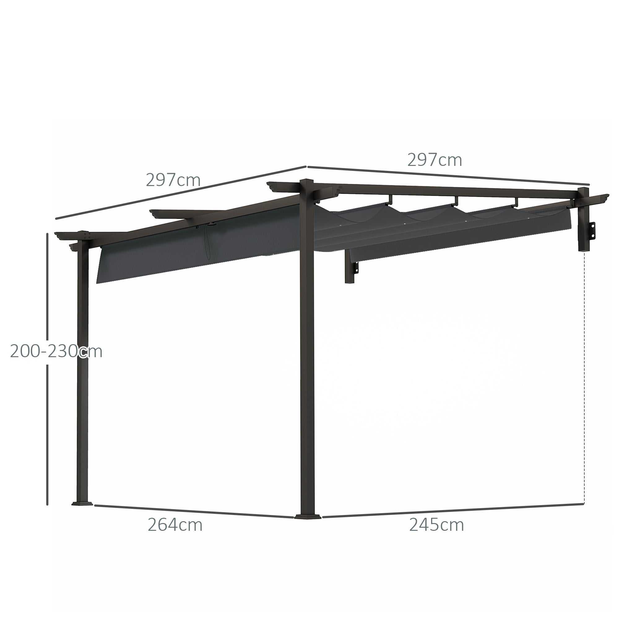 Solarias Pavillon, 3 x 3 m Pergola, Toit de terrasse coupe-vent, Montage mural, Toit ajustable, pour Jardin, Terrasse, Gris 