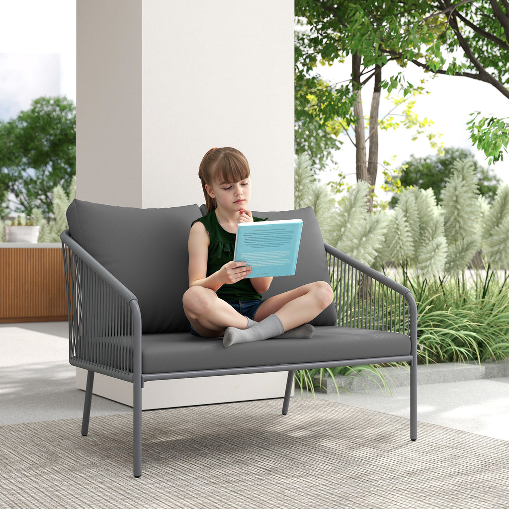 Solarias Canapé de jardin 2 places en résine tressée avec coussins canapé d'extérieur accoudoirs cadre en acier 112x72x76cm 