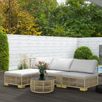 Solarias Ensemble 5 pièces salon de jardin bas modulables pour 4 personnes en résine tressée aspect rotin