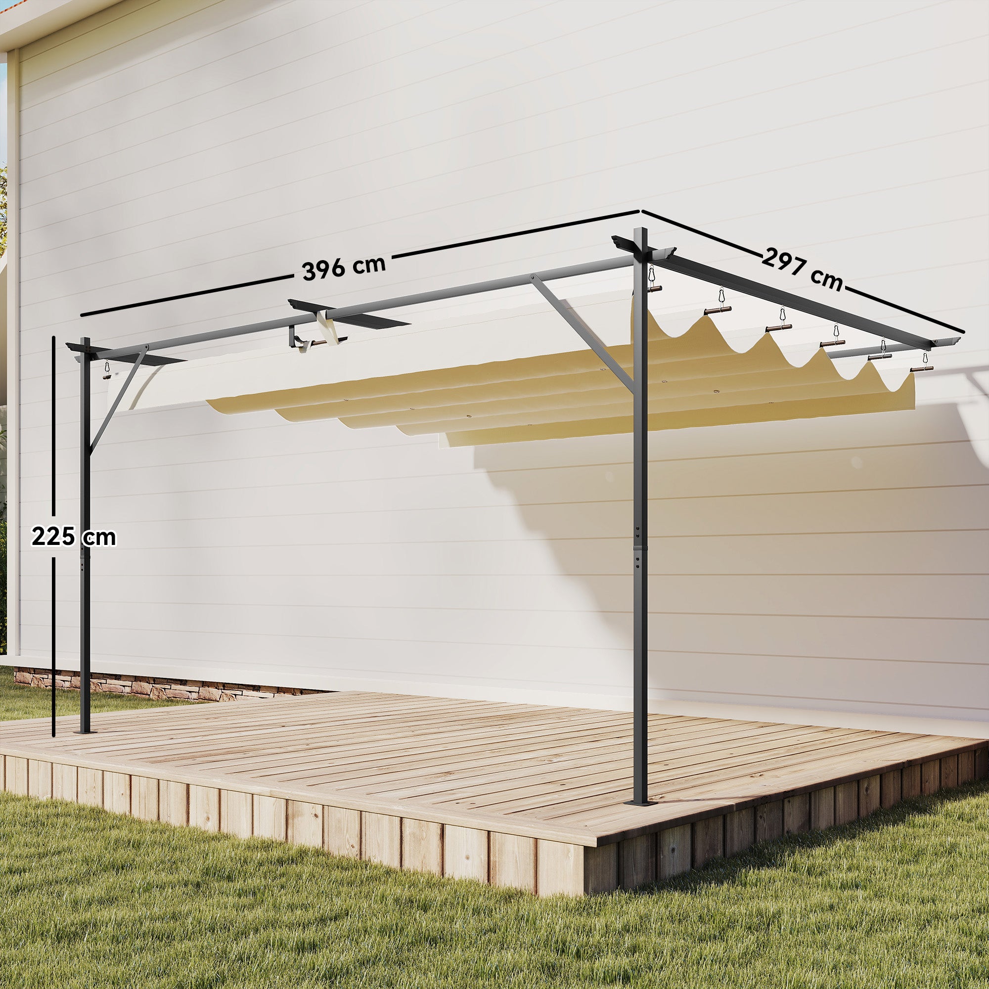Solarias Toit de terrasse Pergola env. 4 x 3 m, toiture réglable, fixation murale, UV30+, Blanc crème