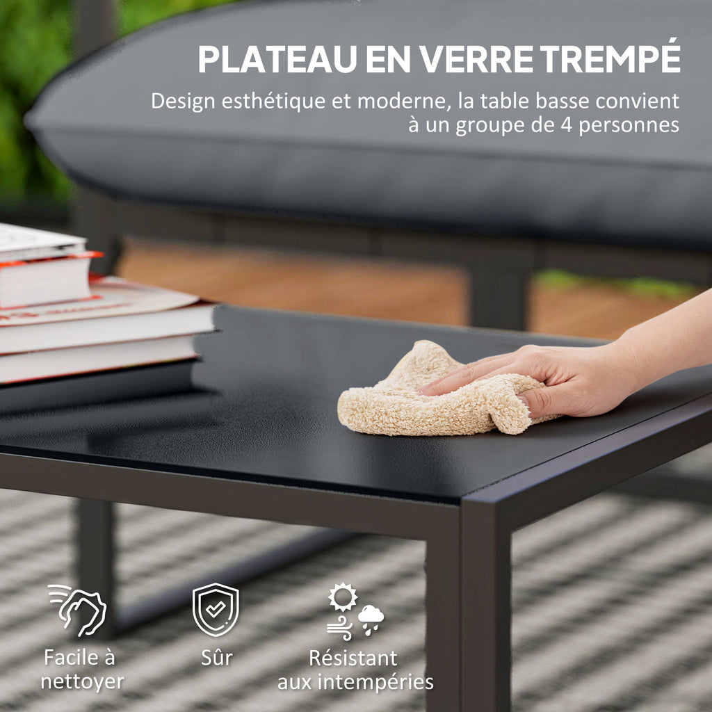 Solarias Salon de jardin 4 pièces 4 personnes avec canapé 2 places, 2 fauteuils et 1 table basse gris
