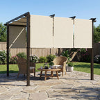 Solarias Pergola avec 3 toiles coulissantes 3 x 3 x 2,38 m structure acier noir toile polyester haute densité beige