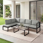 Solarias Salon de Jardin Extérieur d'Angle 5 Personnes avec 2 Canapés, Chaise Sans Accoudoirs, Table Basse, Gris Foncé