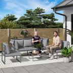 Solarias Salon de jardin extérieur 4 pièces modulaire avec canapé, fauteuil et table basse en verre trempé, coussins inclus,