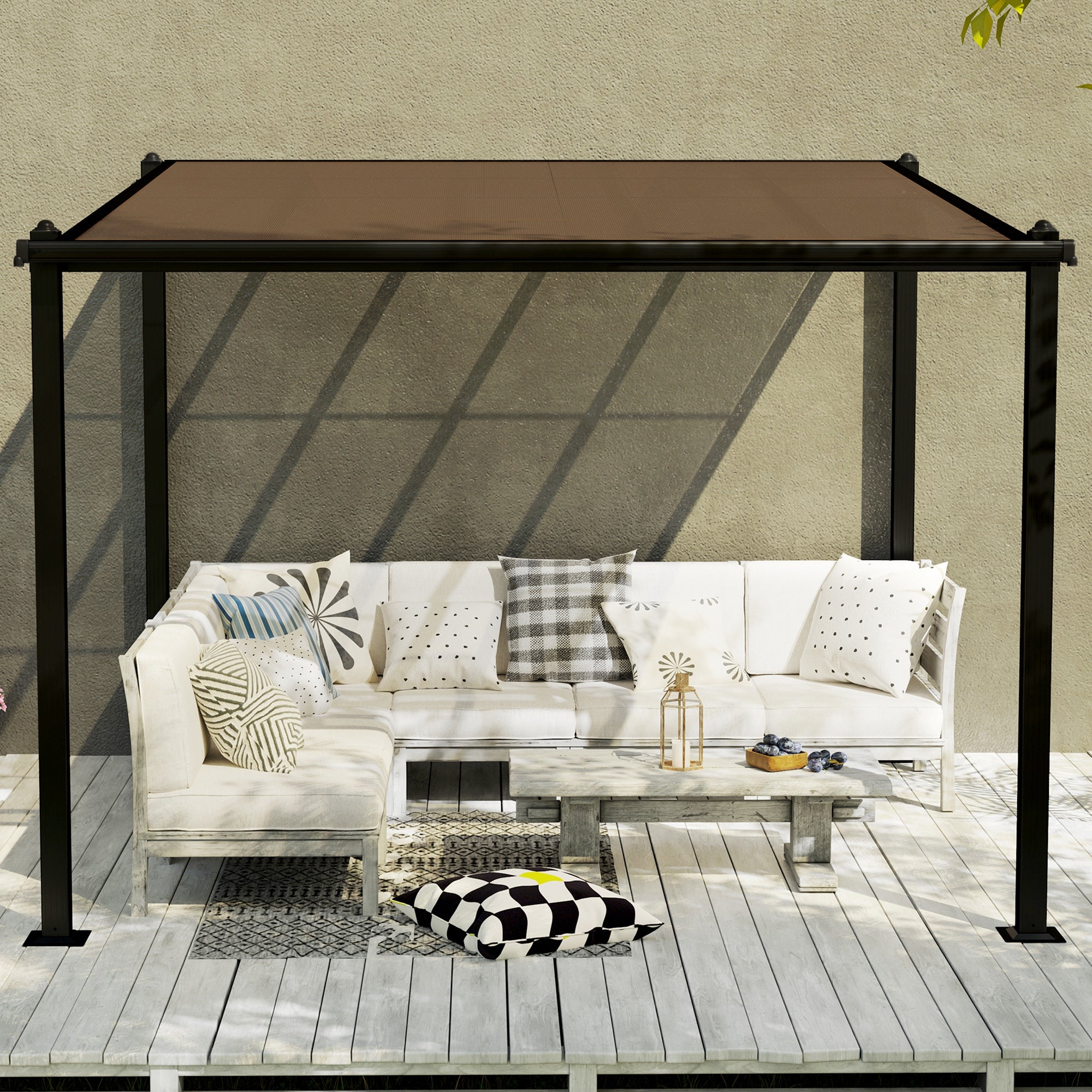 Solarias Pergola jardin extérieur en aluminium 3 x 3 m avec toit en polycarbonate imperméable et système de drainage, gris
