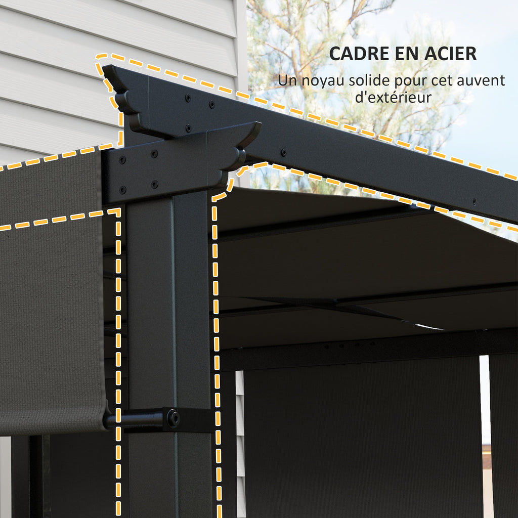Solarias Pergola avec 3 toiles coulissantes 3L x 3l m structure métal époxy anticorrosion toile polyester gris