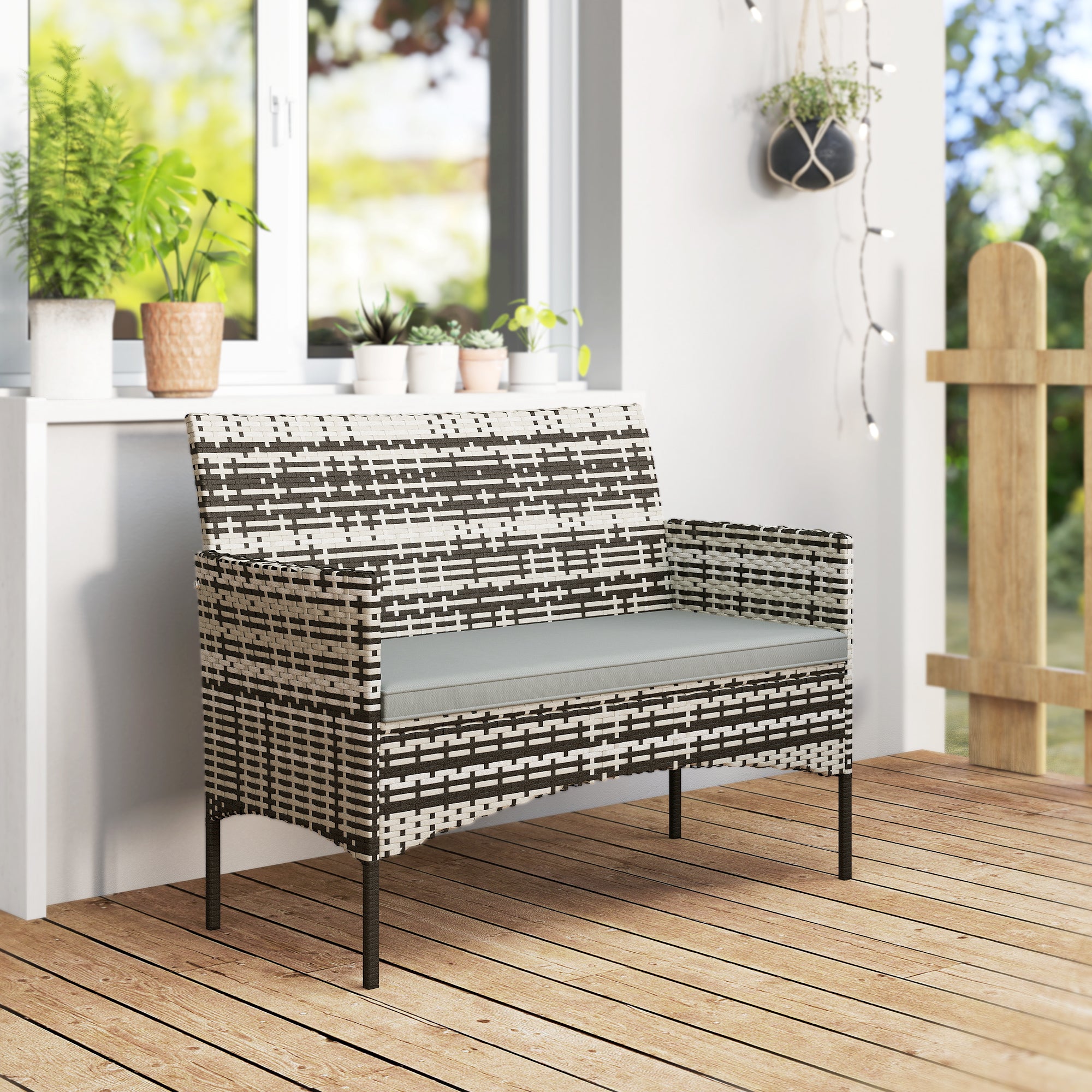 Solarias Canapé de jardin 2 places en résine tressée avec coussins canapé d'extérieur avec accoudoirs 115 x 63 x 85 cm gris 