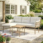 Solarias Salon de jardin d'angle 4 pers. 3 pièces avec 1 table basse coussins grand confort inclus résine tressée crème