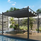 Solarias Pergola de jardin exterieur 3 x 3 m avec toit rétractable et fixation magnétique, abri soleil UPF30+, gris