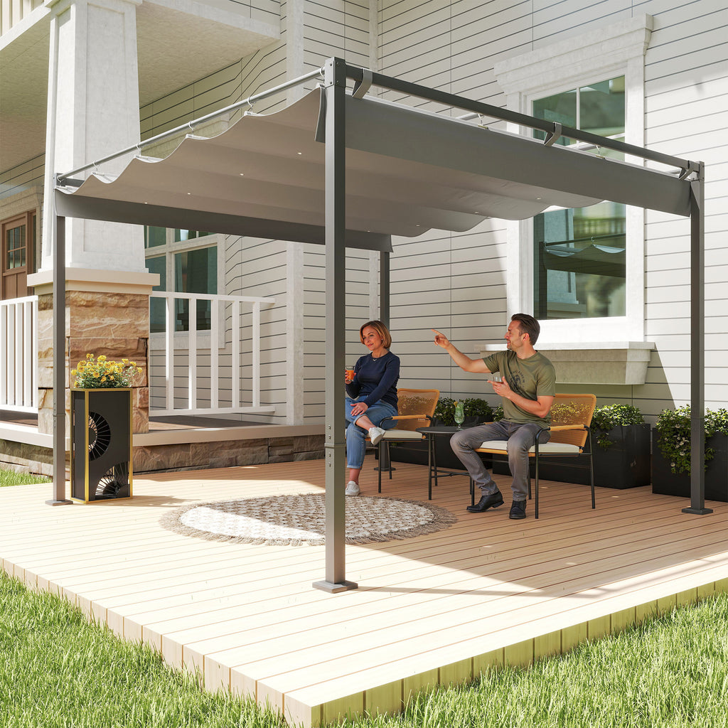 Solarias Pergola Rétractable Coulissante 3 x 3 m tonnelle de Jardin à fixation magnétique Tissu Polyester Haute densité gris