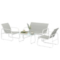 Solarias Ensemble Jardin Extérieur 4 Pièces avec Canapé 2 Places 2 Fauteuils Table en Verre Trempé Tissu Textilene Gris Clar