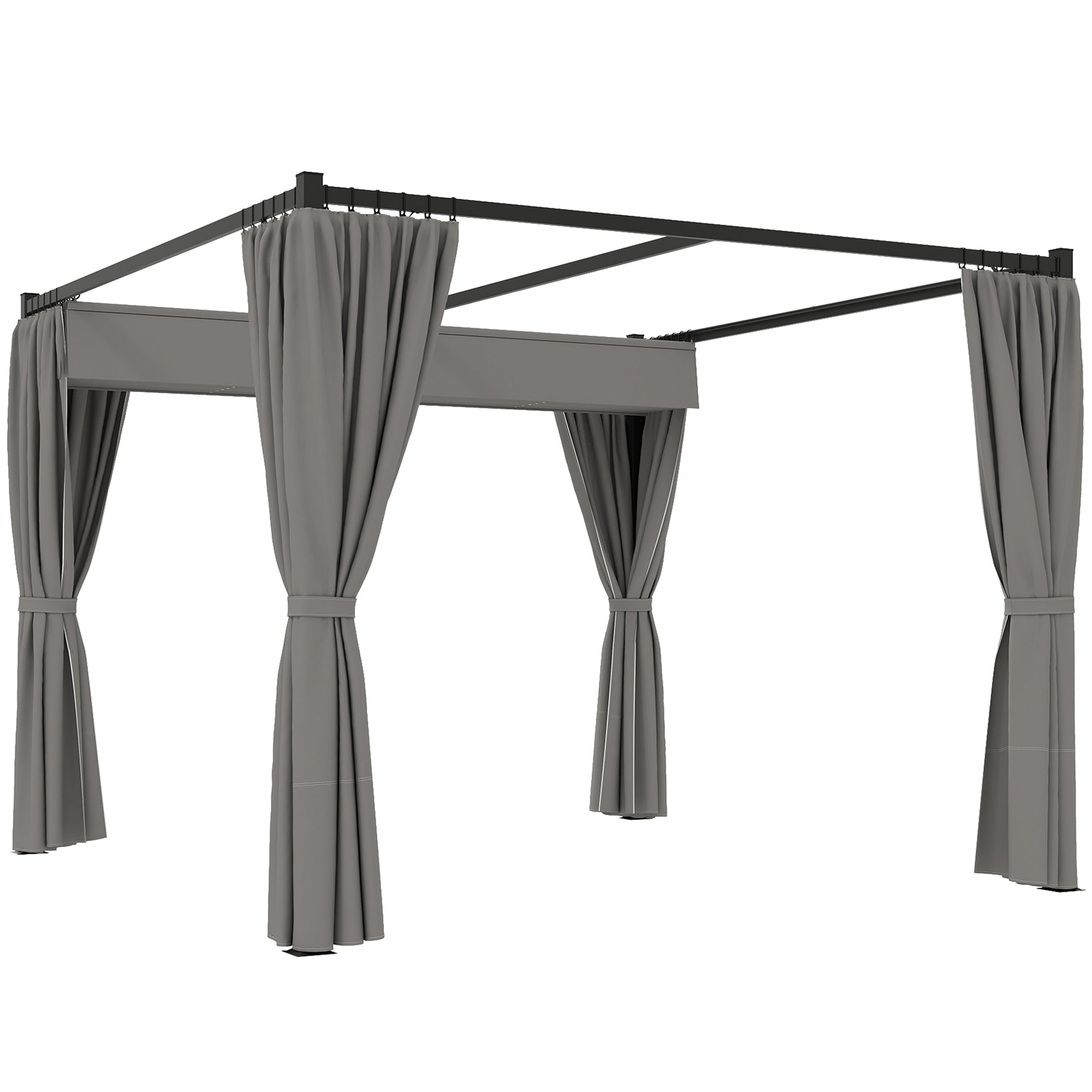 Solarias Pergola de Jardin avec Toit Rétractable et Rideaux, en Métal et Polyester, 300x300x227 cm, Gris clair