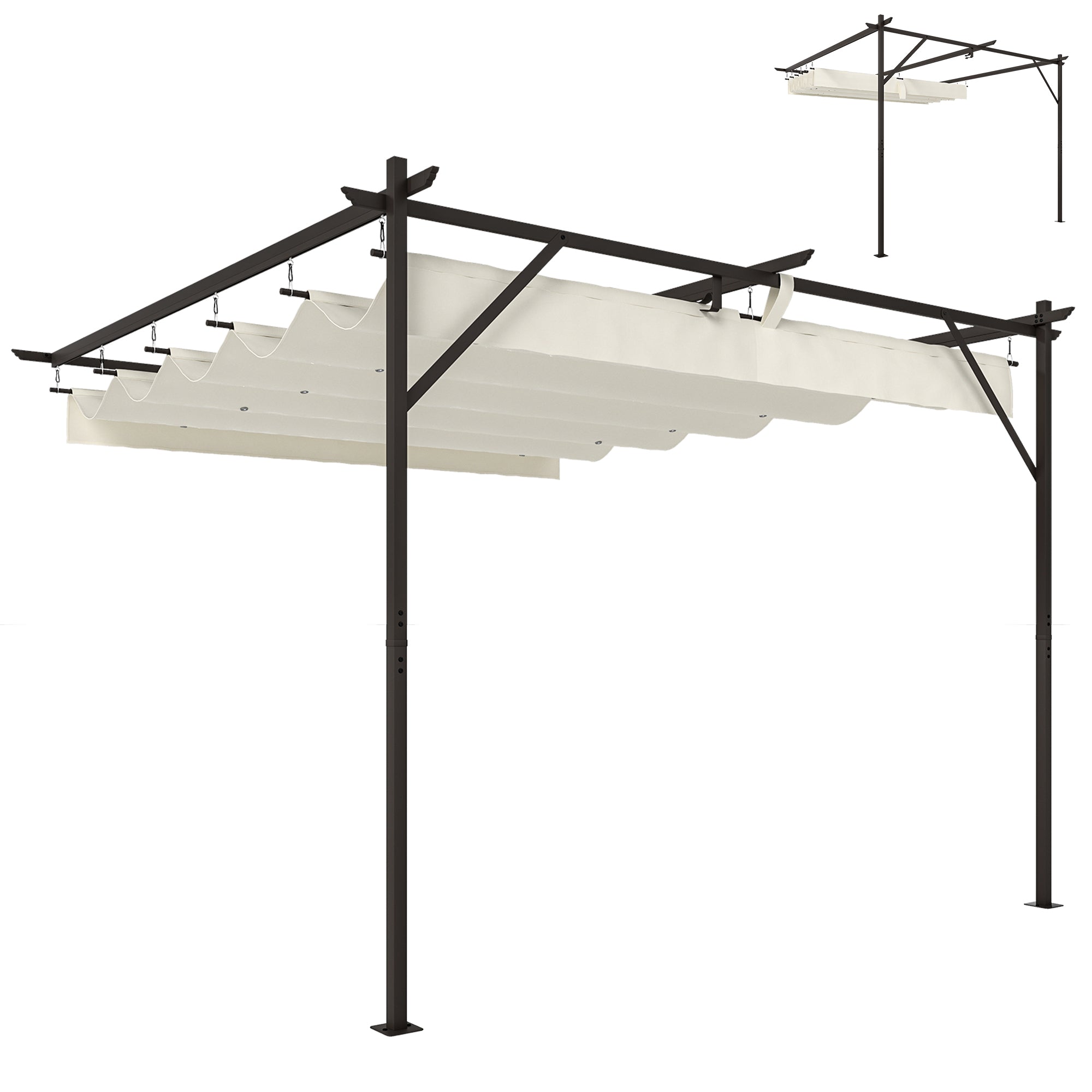 Solarias Gazebo Pergola adossée 3x3 m avec toit coulissant et orifices de drainage, Crème