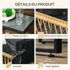 Solarias Ensemble salon de jardin 4 pièces canapé 2 places 2 fauteuils et 1 table basse plateau verre trempé 3 coussins - gr