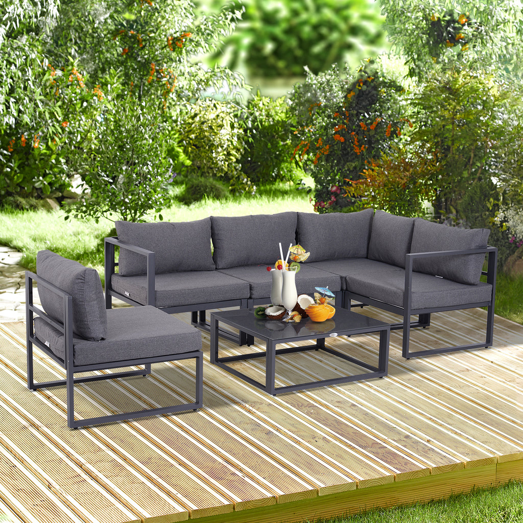 Solarias Ensemble salon de jardin d'angle design contemporain style yachting 5 places modulable avec coussins et table basse