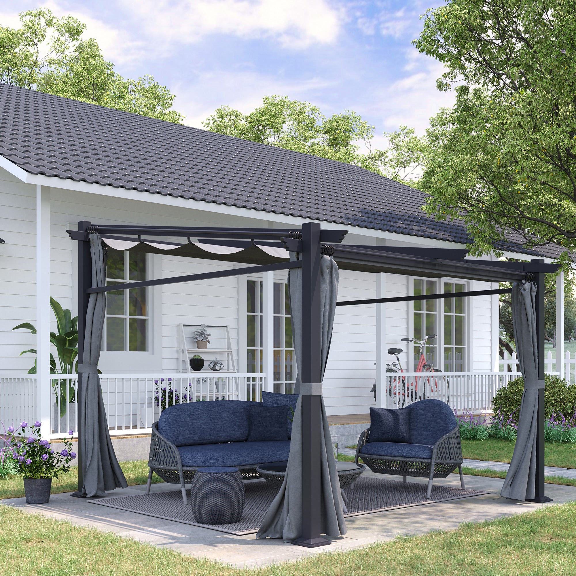 Solarias Pergola, inclus matériel de fixation, toit rétractable, 2,97 m x 2,95 m x 2,3 m, Gris foncé