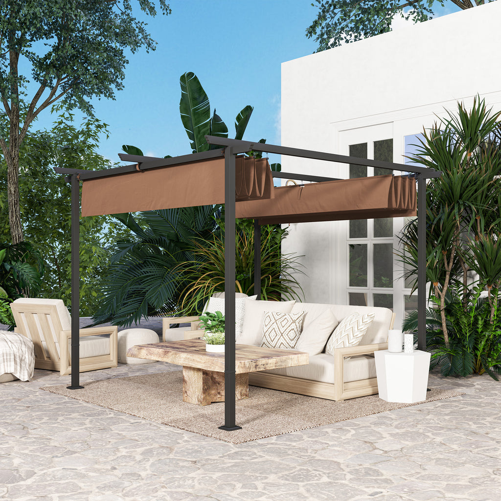 Solarias Pergola jardin exterieur 3x3 m toit coulissante rétractable polyester haute densité 180g/m², abri soleil UPF30+, ma
